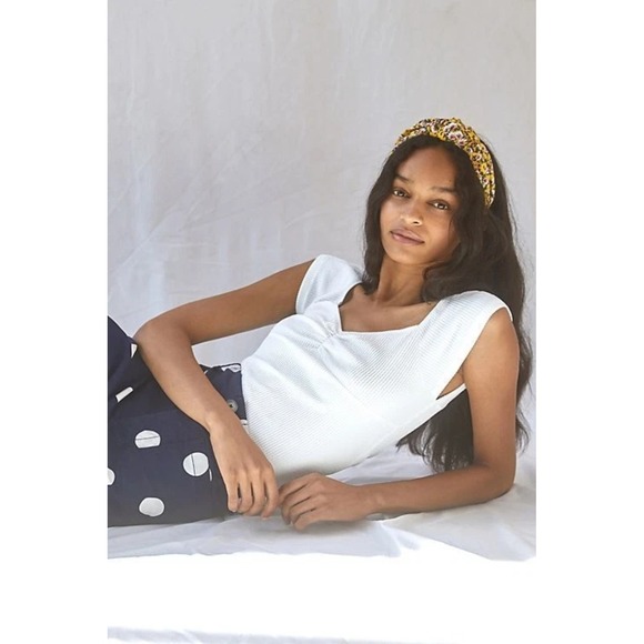 Maeve Tops - ANTHROPOLOGIE MAEVE White Gathered‎ Sweetheart Top Size Large stretch